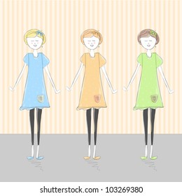 Colorful creative modern abstract vector hand drawing beauty girls set with flower