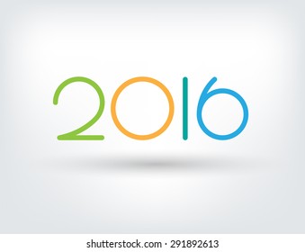 Colorful and Creative New Year text "Two Thousand Sixteen" in flat design. Happy New Year