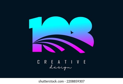 Colorido logotipo de Creative número 108 con líneas principales y diseño de concepto de carreteras. Carta con diseño geométrico. Ilustración vectorial con número.