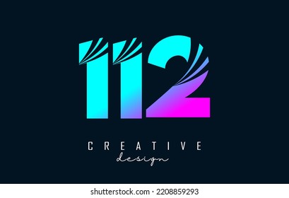 Colorful  Creative number 112 logo with leading lines and road concept design. Letter with geometric design. Vector Illustration with number.