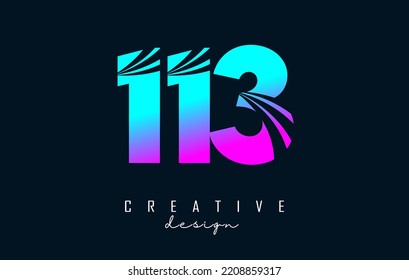 Colorful  Creative number 113 logo with leading lines and road concept design. Letter with geometric design. Vector Illustration with number.