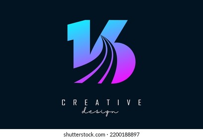 Colorful Creative number 16 1 6 logo with leading lines and road concept design. Number with geometric design. Vector Illustration with number and creative cuts.