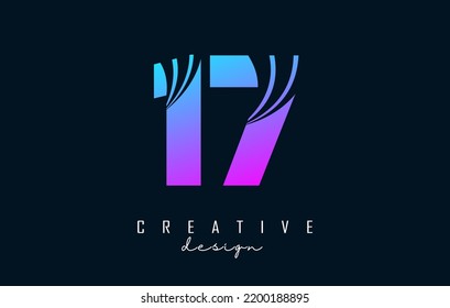 Colorful Creative number 17 1 7 logo with leading lines and road concept design. Number with geometric design. Vector Illustration with number and creative cuts.
