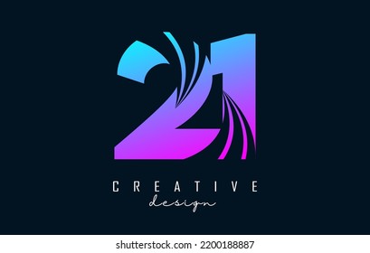 Colorful Creative number 21 2 1 logo with leading lines and road concept design. Number with geometric design. Vector Illustration with number and creative cuts.