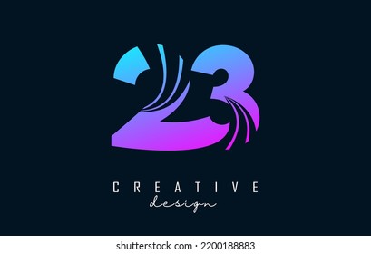 Colorful Creative number 23 2 3 logo with leading lines and road concept design. Number with geometric design. Vector Illustration with number and creative cuts.