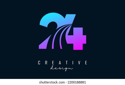 Colorful Creative number 24 2 4 logo with leading lines and road concept design. Number with geometric design. Vector Illustration with number and creative cuts.