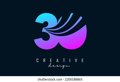 Colorful Creative number 30 3 0 logo with leading lines and road concept design. Number with geometric design. Vector Illustration with number and creative cuts.