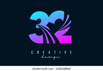 Colorful Creative number 32 3 2 logo with leading lines and road concept design. Number with geometric design. Vector Illustration with number and creative cuts.