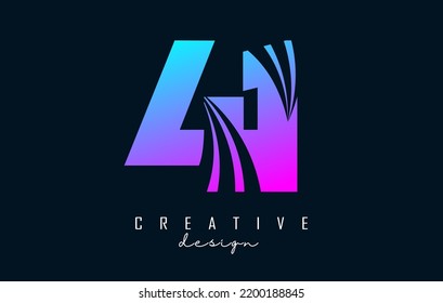 Colorful Creative number 41 4 1 logo with leading lines and road concept design. Number with geometric design. Vector Illustration with number and creative cuts.