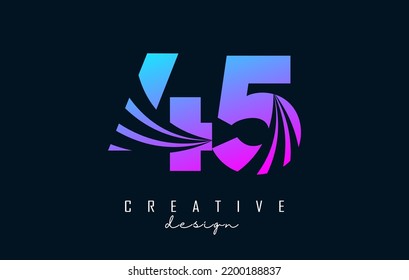 Colorido logo creativo número 45 4 5 con líneas principales y diseño de concepto de carreteras. Número con diseño geométrico. Ilustración vectorial con número y cortes creativos.