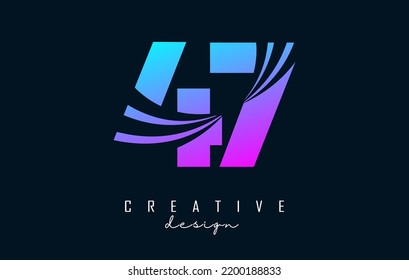 Colorful Creative number 47 4 7 logo with leading lines and road concept design. Number with geometric design. Vector Illustration with number and creative cuts.