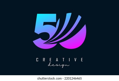 Colorful Creative number 50 5 0 logo with leading lines and road concept design. Number with geometric design. Vector Illustration with number and creative cuts.