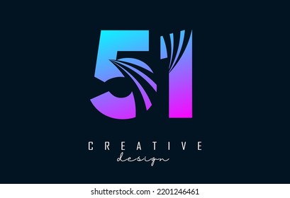 Colorful Creative number 51 5 1 logo with leading lines and road concept design. Number with geometric design. Vector Illustration with number and creative cuts.