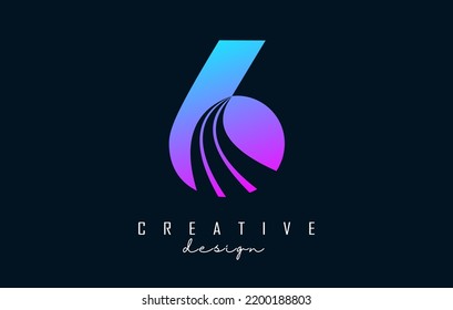 Colorful Creative number 6 logo with leading lines and road concept design. Number with geometric design. Vector Illustration with number and creative cuts.