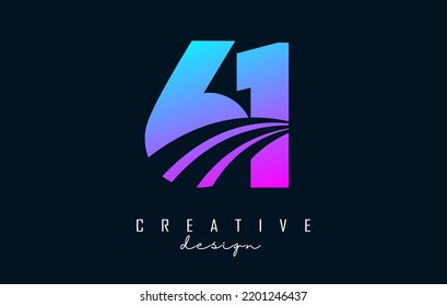 Colorido logotipo Creative número 61 6 1 con líneas principales y diseño de concepto de carreteras. Número con diseño geométrico. Ilustración vectorial con número y cortes creativos.