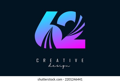 Colorful Creative number 62 6 2 logo with leading lines and road concept design. Number with geometric design. Vector Illustration with number and creative cuts.