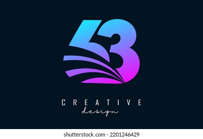 Colorful Creative number 63 6 3 logo with leading lines and road concept design. Number with geometric design. Vector Illustration with number and creative cuts.