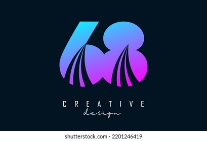 Colorful Creative number 68 6 8 logo with leading lines and road concept design. Number with geometric design. Vector Illustration with number and creative cuts.