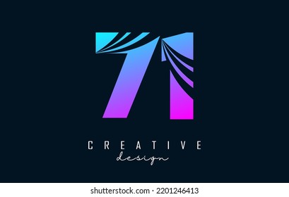 Colorful Creative number 71 7 1 logo with leading lines and road concept design. Number with geometric design. Vector Illustration with number and creative cuts.