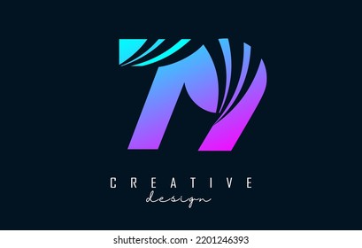 Colorido logotipo Creative número 79 7 9 con líneas principales y diseño de concepto de carreteras. Número con diseño geométrico. Ilustración vectorial con número y cortes creativos.