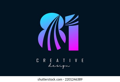 Colorful Creative number 81 8 1 logo with leading lines and road concept design. Number with geometric design. Vector Illustration with number and creative cuts.