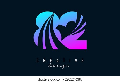 Colorful Creative number 82 8 2 logo with leading lines and road concept design. Number with geometric design. Vector Illustration with number and creative cuts.