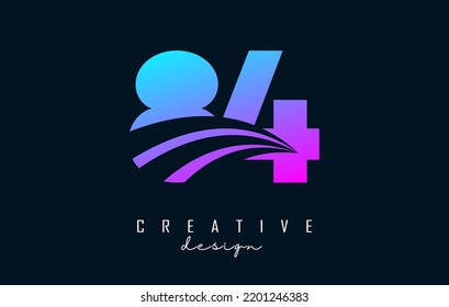Colorful Creative number 84 8 4 logo with leading lines and road concept design. Number with geometric design. Vector Illustration with number and creative cuts.
