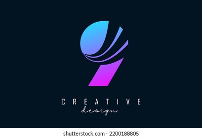 Colorful Creative number 9 logo with leading lines and road concept design. Number with geometric design. Vector Illustration with number and creative cuts.