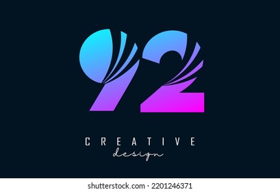 Colorful Creative number 92 9 2 logo with leading lines and road concept design. Number with geometric design. Vector Illustration with number and creative cuts.