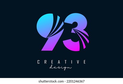 Colorful Creative number 93 9 3 logo with leading lines and road concept design. Number with geometric design. Vector Illustration with number and creative cuts.