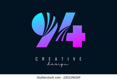 Colorful Creative number 94 9 4 logo with leading lines and road concept design. Number with geometric design. Vector Illustration with number and creative cuts.