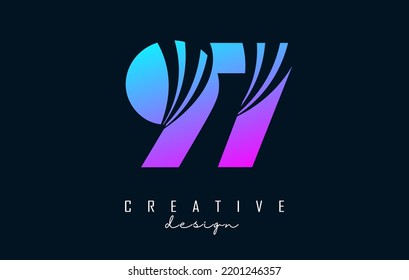 Colorful Creative number 97 9 7 logo with leading lines and road concept design. Number with geometric design. Vector Illustration with number and creative cuts.