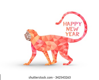 Colorful creative origami Monkey on white background for Chinese New Year 2016 celebration.