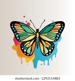 Colorful, creative paint splash butterfly. Vector illustration.