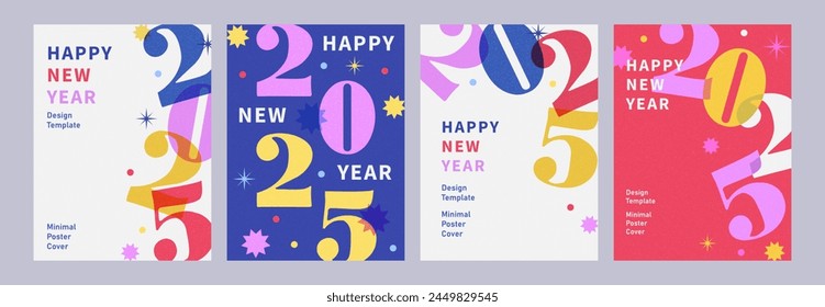 Colorful creative poster set of 2024 Happy New Year. Minimalistic trendy design templates with typography logo 2024. Perfect for celebration decoration, backgrounds for branding, banner, card, cover.