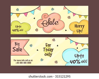 Colorful creative Sale website header or banner set with discount offer for limited time.