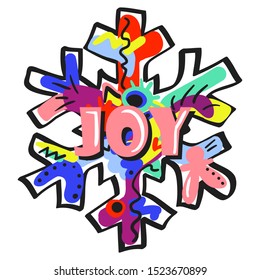 Colorful creative snowflake with different shapes and elements. Abstract digital composition. Contemporary art, modern graphic design. Bright winter, Christmas illustration. Vector