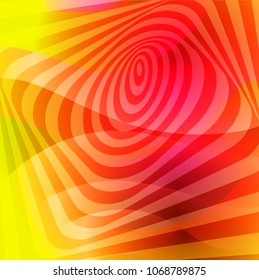 Colorful creative twisted abstract bright vector background with distorted wavy lines. Optical illusion effect. Decorative design texture for web, poster, banner, flyer, business card.