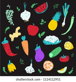 Colorful creative vegetable and fruit icon set