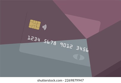 A colorful credit card or debit card that is generic is seen on a correspondingly colorful background in a vector image.