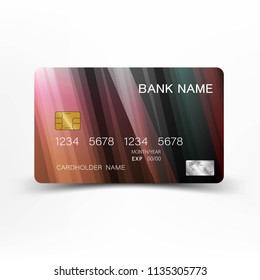 Colorful credit card template design. With inspiration from the line abstract. Blue and black color on gray background illustration. Glossy plastic style.