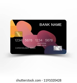 Colorful credit card template design.  On white background. Vector illustration. Glossy plastic style.
