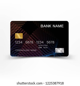 Colorful credit card template design.  On white background. Vector illustration. Glossy plastic style.
