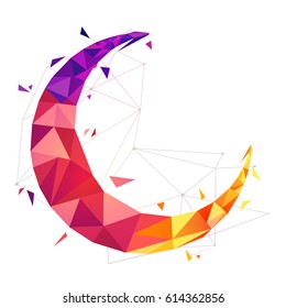 Colorful Crescent Moon in abstract low poly style for Muslim Community Festivals celebration.