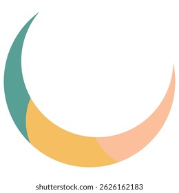 Colorful crescent moon in flat vector style with yellow, green, and peach tones, ideal for Islamic events, symbols, or festive designs.