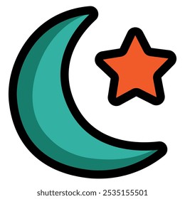 Colorful crescent moon with star