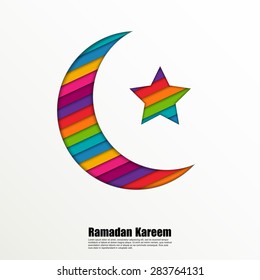 Colorful crescent moon and star on white background for holy month of Muslim community Ramadan Kareem