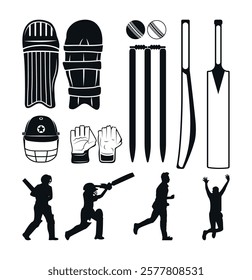 Colorful Cricket Helmet Gloves, Gured With Stump Pads Vector Isolated Clip Art Collection, Cricket Elements 3d Cartoon Collection With White Background.