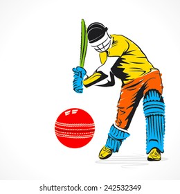 colorful cricket player hit the big ball , sketch design vector