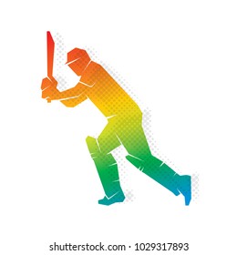 colorful cricket player hitting big shoot concept design